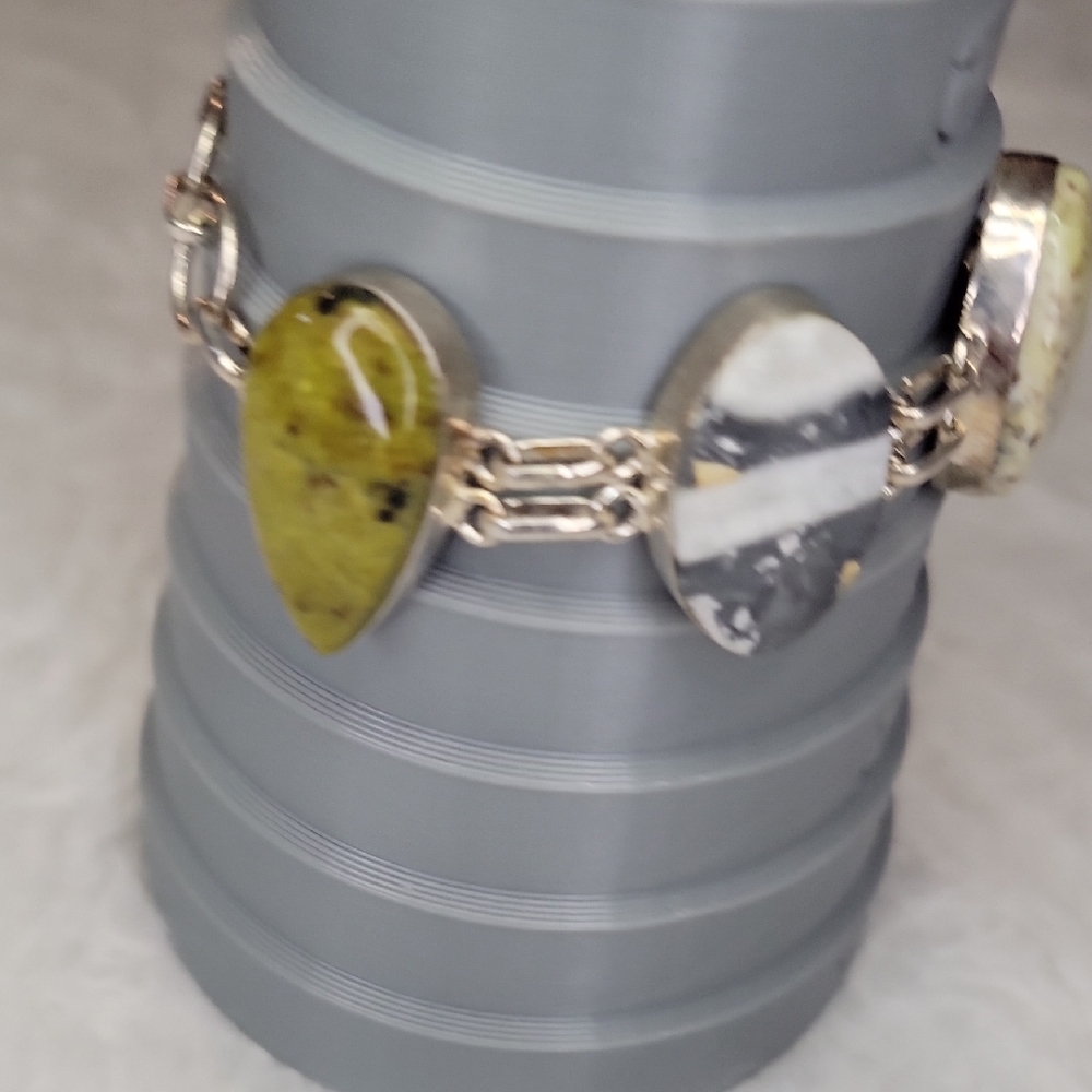 Sterling Silver Green Opal & Zebra Jasper Bracelet - Picture 4 of 8